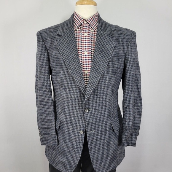 John Alexander Hart Marx Men's Tweed Sport Coat‎ Blazer Two Button Navy Wool 38R